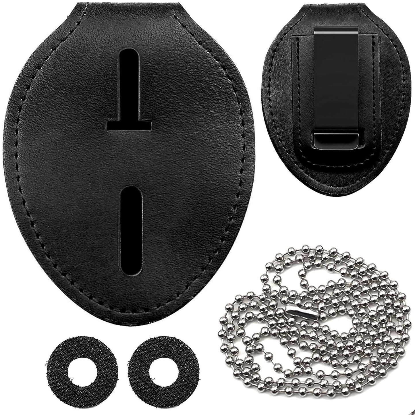 JRLCTECH Police Badge Holder, Law Enforcement Badge Holder, Made of Cowhide, Black Universal Badge Belt Clip Holder Include Metal Clip and Neck Chain