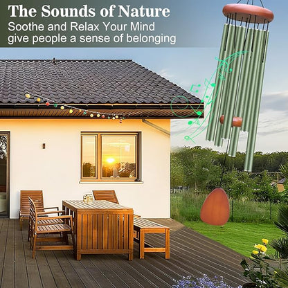 Large Aluminium Wind Chimes Outside, Soothing Melodic Memorial Sympathy Wind Chime, Suitable Outdoor Garden Decor, Gift for Mom Women Neighbors (Green Wind Chime -36“)