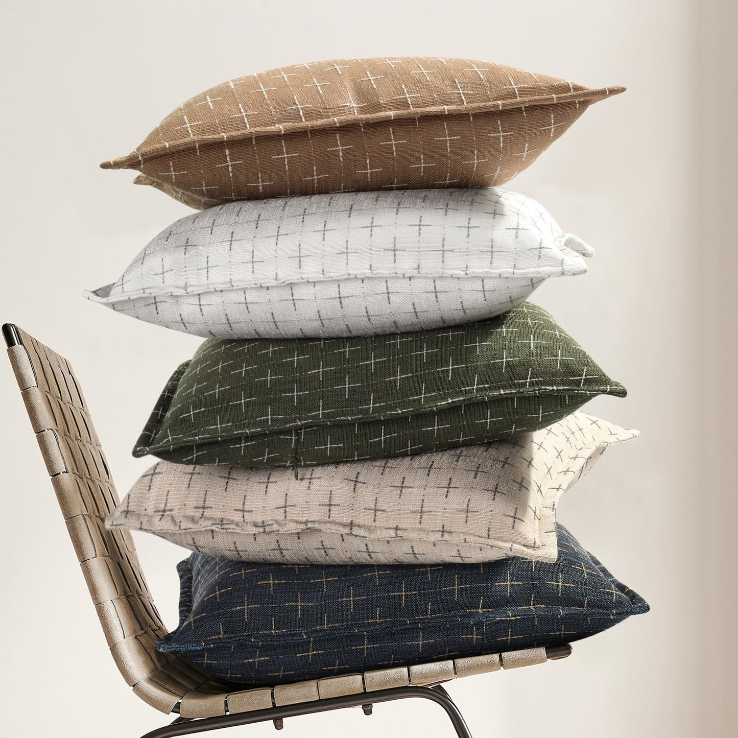 ZWJD Throw Pillow Pillow Covers 24x24 Set of 2 Soft Polyester Textured Pillow Covers with Stylish Flange Edge Cozy Farmhouse Throw Pillows for Couch Bed Sofa Living Room