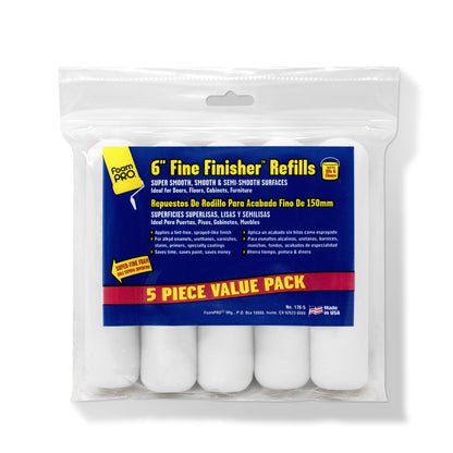 FoamPRO 163-P, 165-5 | 4” Fine Finish Foam Roller Refills (5 Pack) | Foam Paint Roller Covers | Home Painting Supplies & Paint Tools