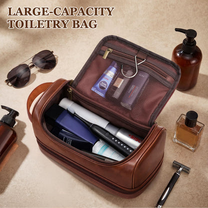 Ecttunafe Personalized Gifts Travel Toiletry Bag for Men, Engraved Monogrammed Initial PU Leather Waterproof Shaving Bag with Hook, Best Birthday Gifts Choice for Men Dad Husband Groomsmen Adults,M