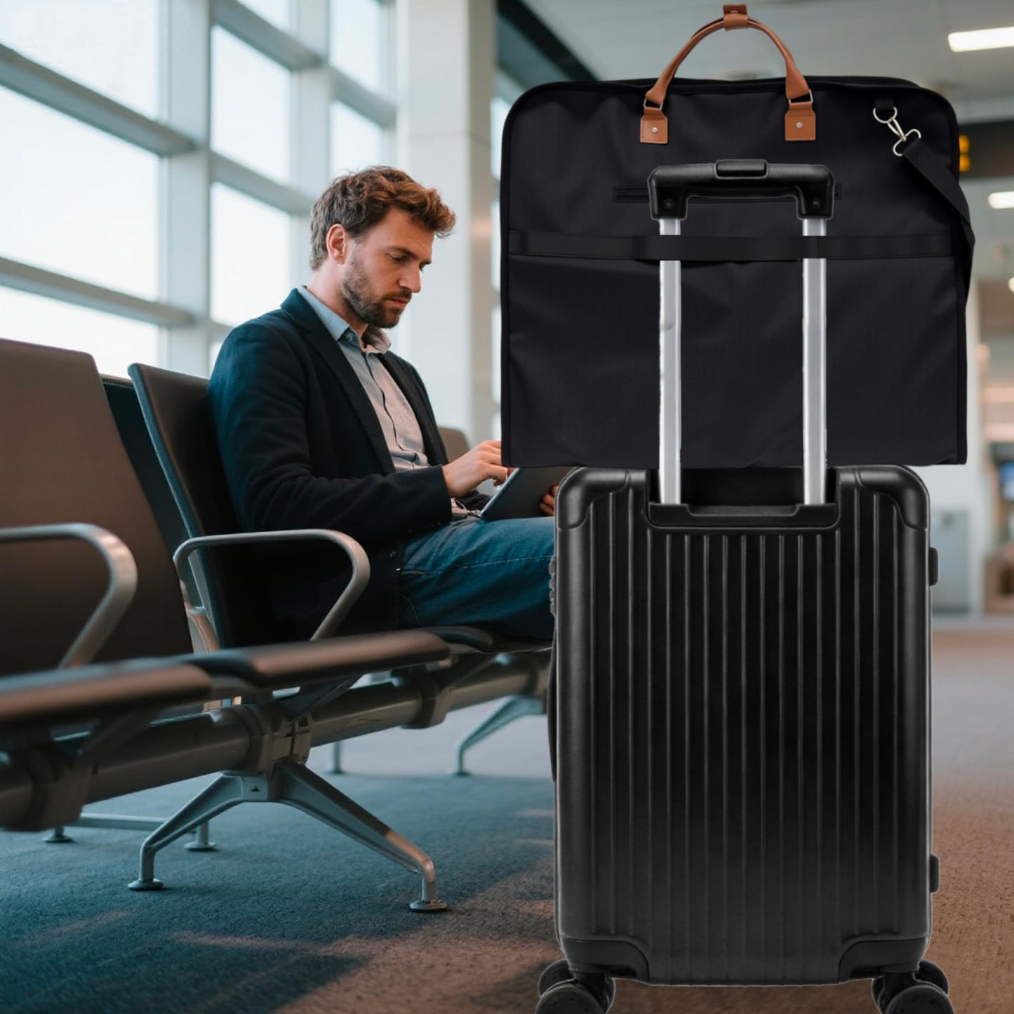 Beiskll Garment Bags for Travel, Large Carry On Suit Bag for Hanging Clothes, Waterproof & Wrinkle Free with Shoulder Strap for Business, for Men and Women (Black)