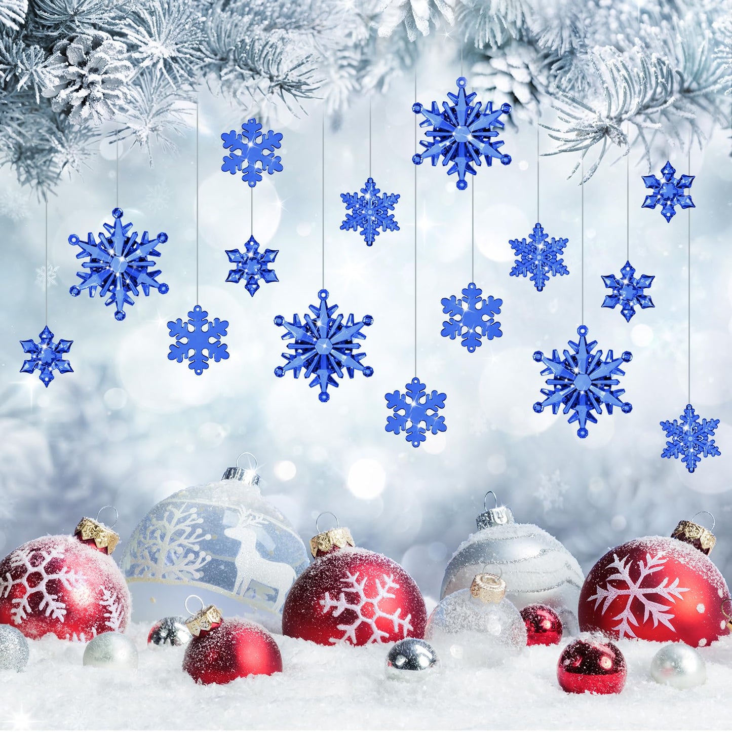 Dilunave 40 Pieces Navy Blue Christmas Snowflake Ornaments Acrylic Christmas Tree Decorations Crystal Snowflakes Translucent Winter Hanging Ornaments for Xmas Tree DIY Crafts