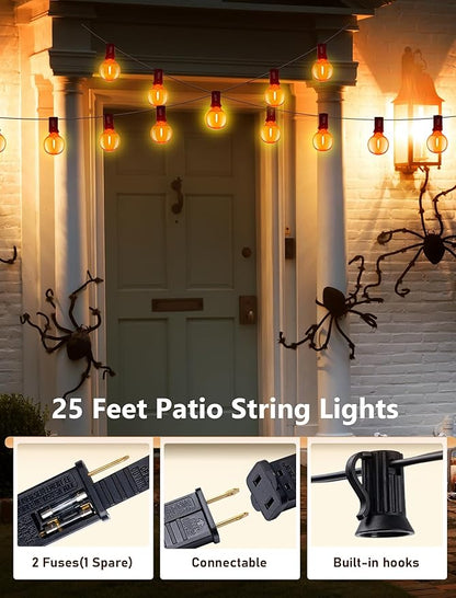 G40 LED Orange Halloween String Lights Outdoor, 25Ft Orange Hanging String Lights with 27 Bulbs for Halloween Thanksgiving Indoor Outdoor Party Chirstmas Festival Haunted House Decor