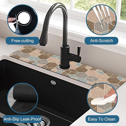 Geometry Blocks Sink Faucet Absorbing Mat Glitter Geometry Super Absorbent Fast