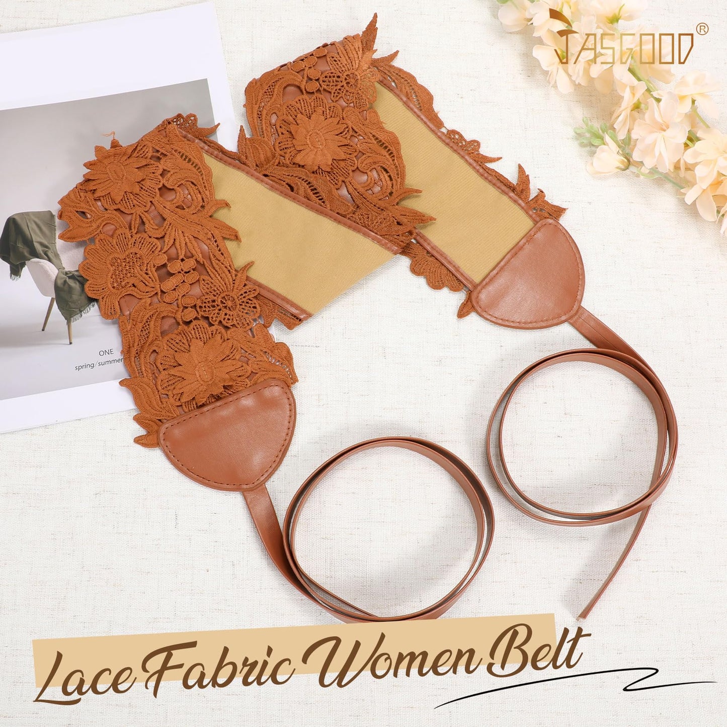 JASGOOD Women Lace Waist Belt Corset Waist Band Belt For Dress Obi Bowknot Cinch Wide Belt Bow Tie Wrap Boho Faux Leather,Brown