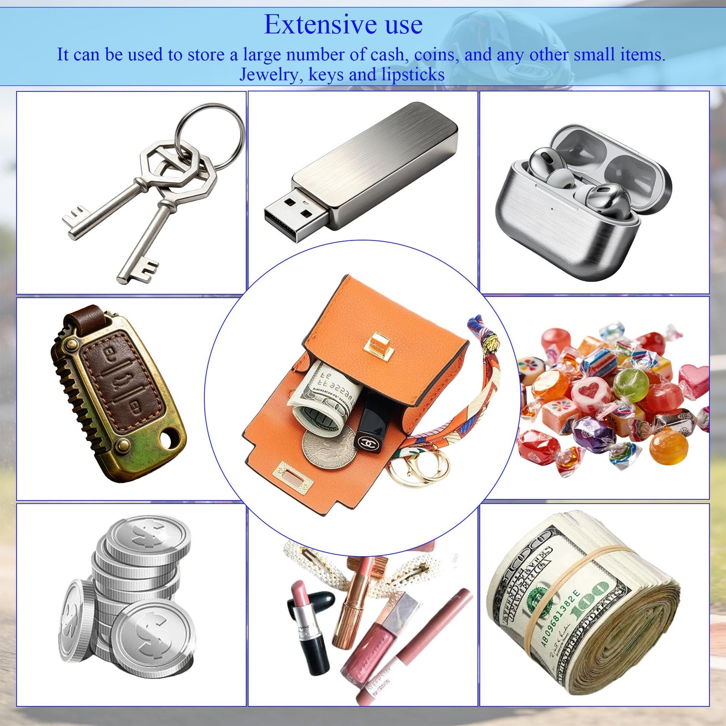 Mini Luxury Backpack Keychain for Women, Small Leather Change Pouch Coin Purse with Detachable Key Ring - Stylish Accessory for Keys, Earbuds, Lipstick (orange)