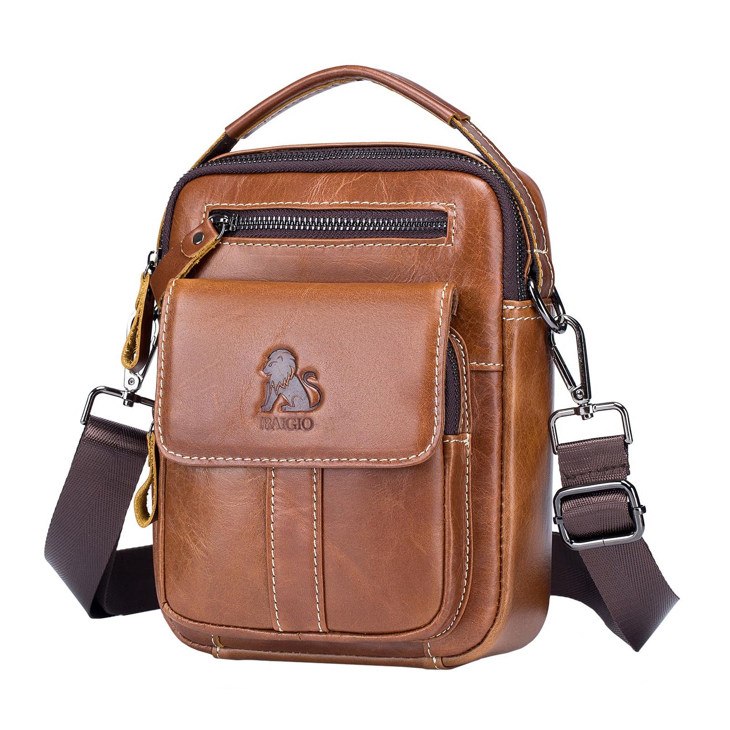 BAIGIO Genuine Leather Small Messenger Bag for Men Crossbody Shoulder Bag for Ipad MIni Handbag Man Purse Satchel for Daily Business