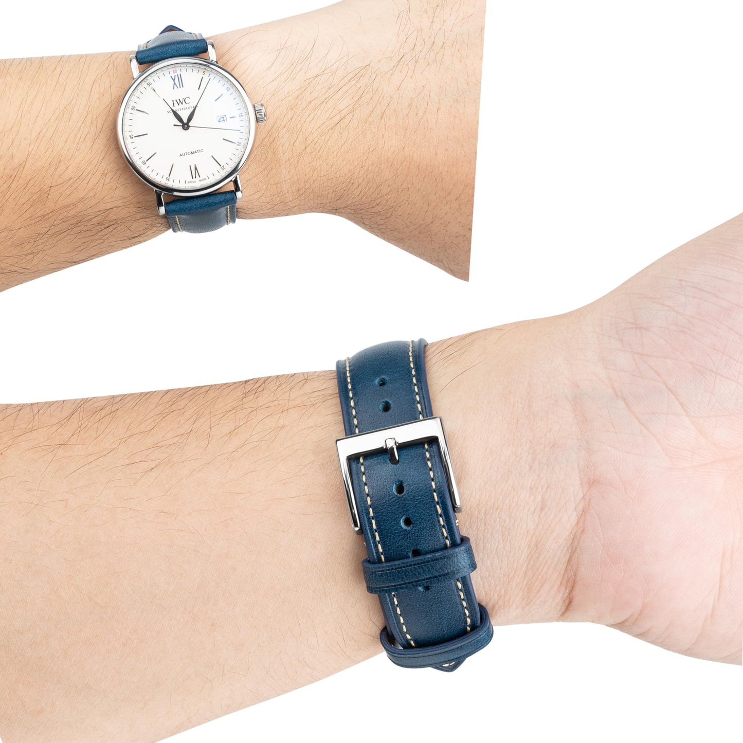 Gomvadr Vintage Genuine Top Grain Leather Watch Strap Quick Release, 18/19/20/21/22/24mm, Silver/Black Buckle, Universal Fit Unisex for Daily Wear (Blue with Silver Buckle, 24mm)