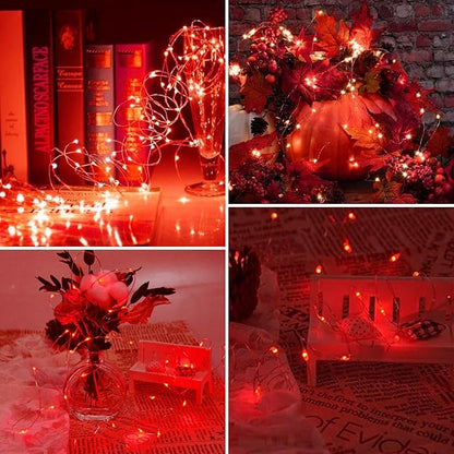 3 Pack Fairy Lights Battery Operated with Remote Control Timer, 26 FT 80 LED String Lights Outdoor Indoor Decorations, 8 Modes Twinkle Lights for Christmas Party Wedding Birthday Bedroom Décor (Red)