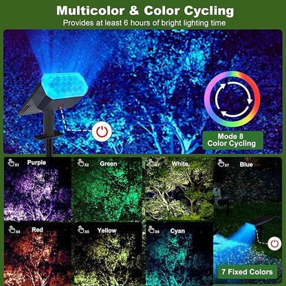 Solar Lights Outdoor Waterproof IP65, 8 Lighting Modes Multicolor Solar Spot Lights Outdoor, Landscape Spotlights for Garden Yard, 4 Pack RGB