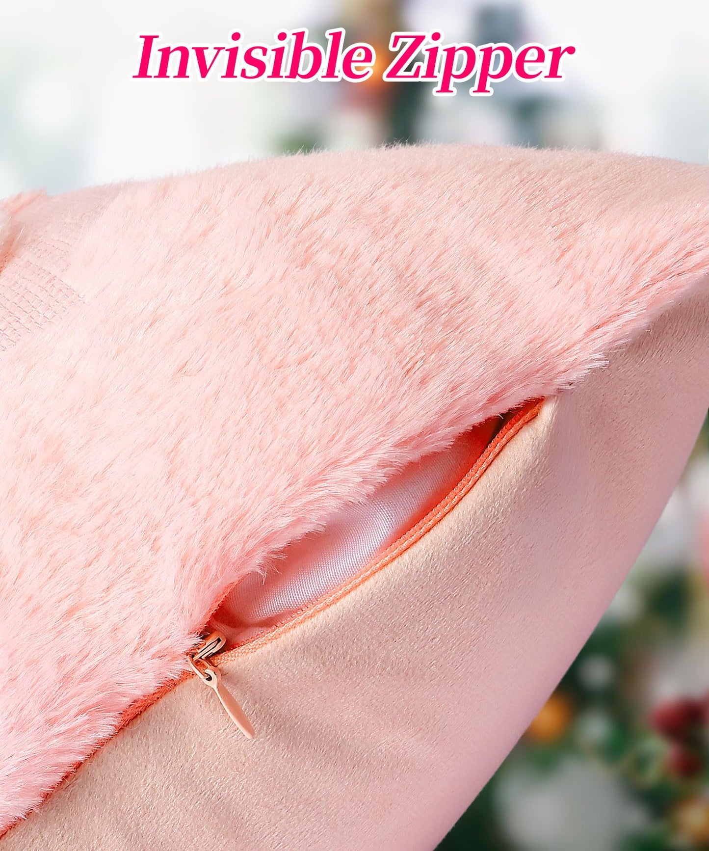 SEGXCFL Christmas Pillow Covers Set of 2 Soft Plush Faux Fur Pillow Cases 3D Embroidered Decorative Couch Cover Home Decor Christmas Throw Pillow Covers 18x18,Pink Christmas Tree