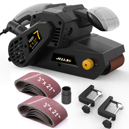 Jellas 3 × 21-Inch Belt Sander with Dust Bag, 7Amp Sander Machine with Variable-speed Control, 2 in 1 Vacuum Adapter, 10Feet (3 meters) Length Power Cord, Belt Sanders for Woodworking BS750-SD