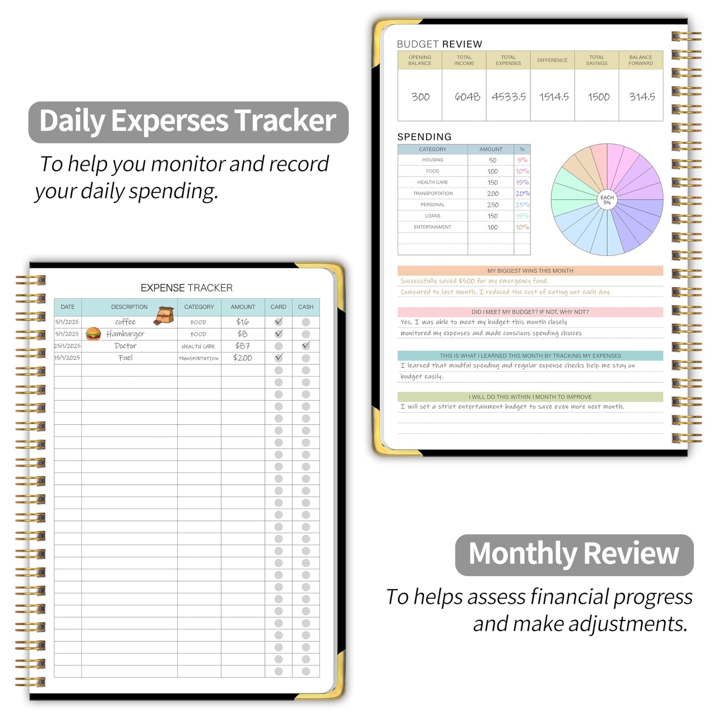 Budget Planner - Monthly Budget Book B5, Undated 12 Month Expense Tracker Notebook with Metal Corner Protectors & Bill Organizer, Hard Cover Financial Account Book for Women Men Home Business, Black