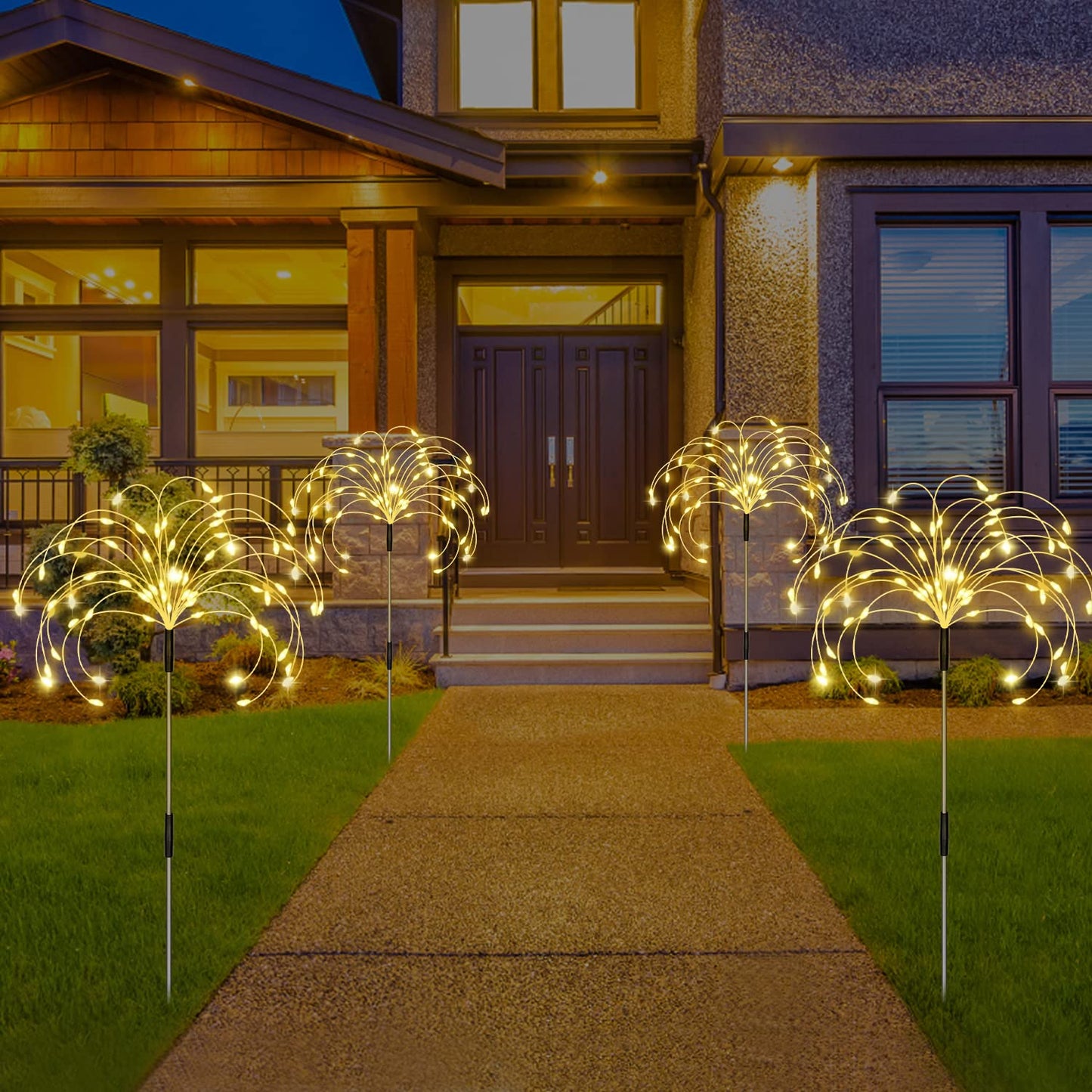Maleyt Solar Garden Lights, Outdoor Firework Lights, 5 Pack 120 LED Decorative Stake with Remote, 8 Modes DIY Landscape Light Waterproof Lamps for Walkway Pathway Backyard Lawn (Warm)