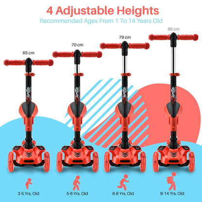 Serenelife Kids Scooter, 3 Wheel Scooter for Kids, Foldable Kick Scooter for Child & Toddlers Ages 3-12, Adjustable Height and LED Light Up Wheels