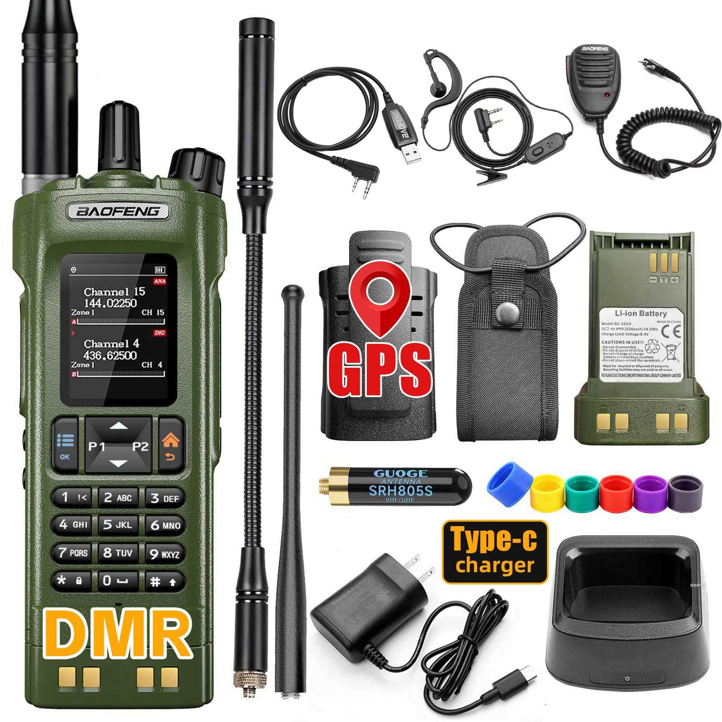 BAOFENG DM32 DM-32UV DMR Radio | Walkie Talkies Long Range | Digital Two-Way Radio | 10W High Power Ham Radio with GPS Positioning | Programming &Type-C Charging | 1PC (2500mAh Battery)