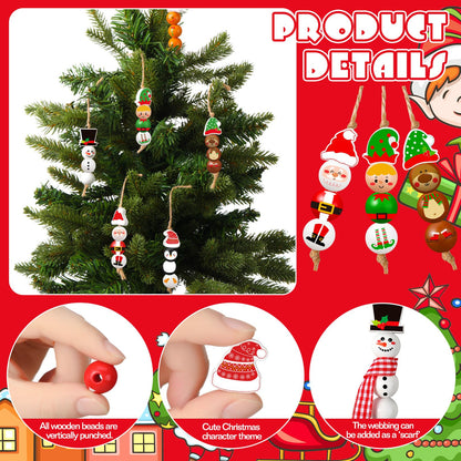 Cinnvoice 240 Pcs Summer Christmas in July Wood Beads with Twine Snowman Gingerbread Man Nutcracker Wooden Bead Garland DIY Crafts Round Beads for Xmas Party Decor (Classic Christmas)