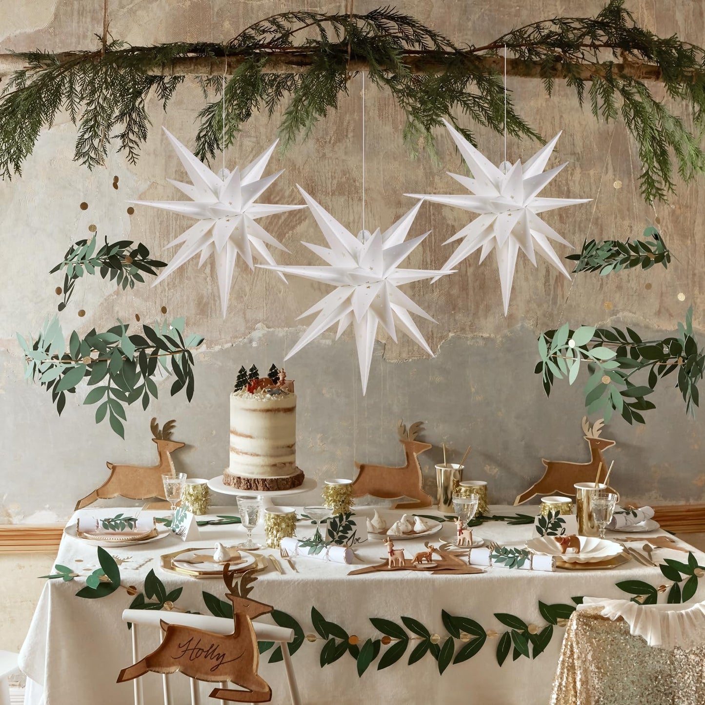 21 Inches White Large Moravian Stars Lights Warm White Hanging Outdoor Christmas Light LED Hanging Star Lights 3D Christmas Tree Topper Star for Holiday Wedding Porch Decor