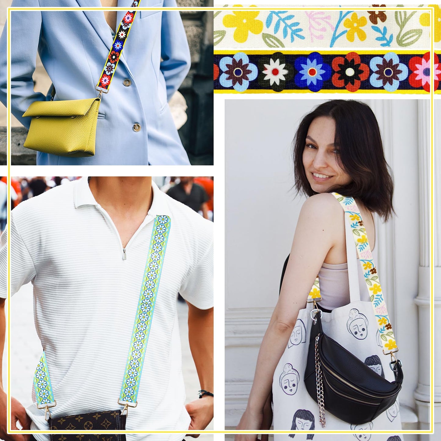 6 Pieces Purse Straps Replacement Crossbody Straps for Purses 1.5 Inches Purse Strap Purse Replacement Straps for Handbags Shoulder Strap (Flower Style)