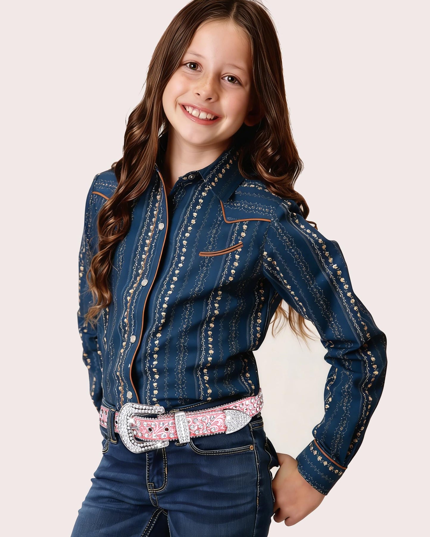 AWAYTR Kids Rhinestone Western Belt -Sparkly Cowboy Cowgirl Belt for Horse Shows School Plays Daily Jeans (#1-Pink, Fit Waist: 25"-29")