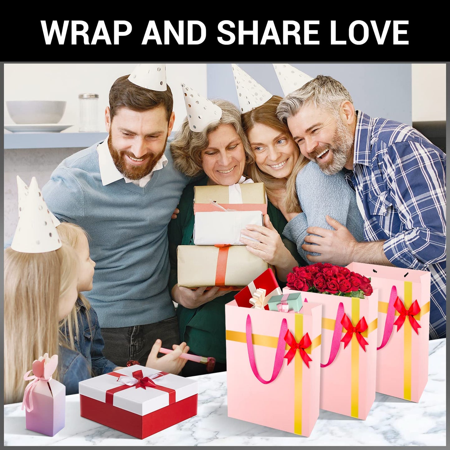 EUSOAR Small Pink Gifts Wrap Bags, 25 Pack 5.9x2.3x7.8 inches Shopping Bags with Handles Bulk, Party Favor Wrapping Bags for Wedding, Craft Grocery, Boutique, Retail, Business