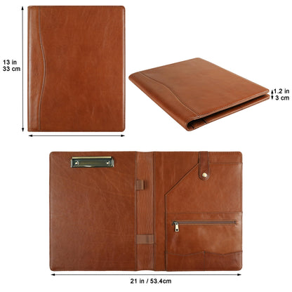 Personalized Leather Padfolio for Lefty, Business Portfolio Binder with Clipboard, Legal Pad Portfolio Folder for Men/Women - Oil Brown