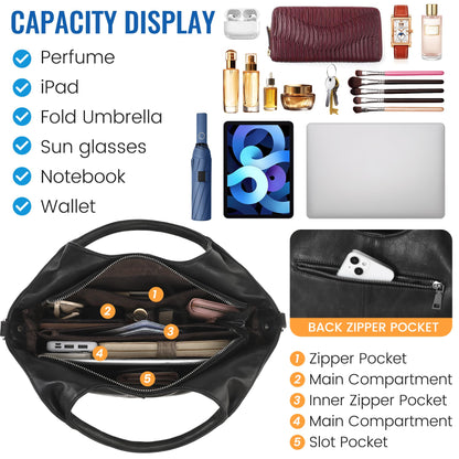 KOGTLA Vegan Leather Purses for Women with Detachable Satchel Strap, Ladies Handbags, Tote Hobo Bags with Top Handle Black