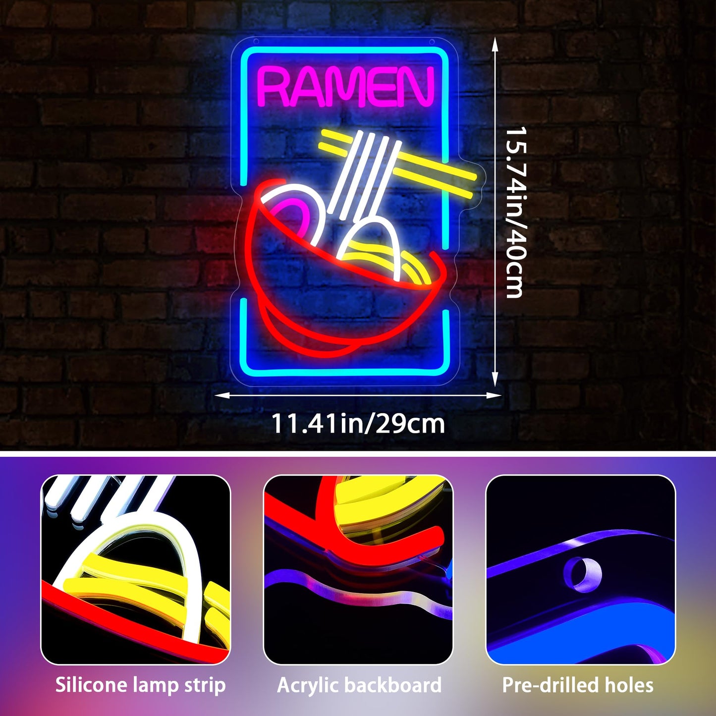 Ramen Neon Sign for Wall Decor Dimmable LED Light Up Sign for Resturant Dining Hall Kitchen Home Bar Man Cave for Party Club Christmas Birthday Gifts Wall Art Size15.7 * 11.4(WZCP013)