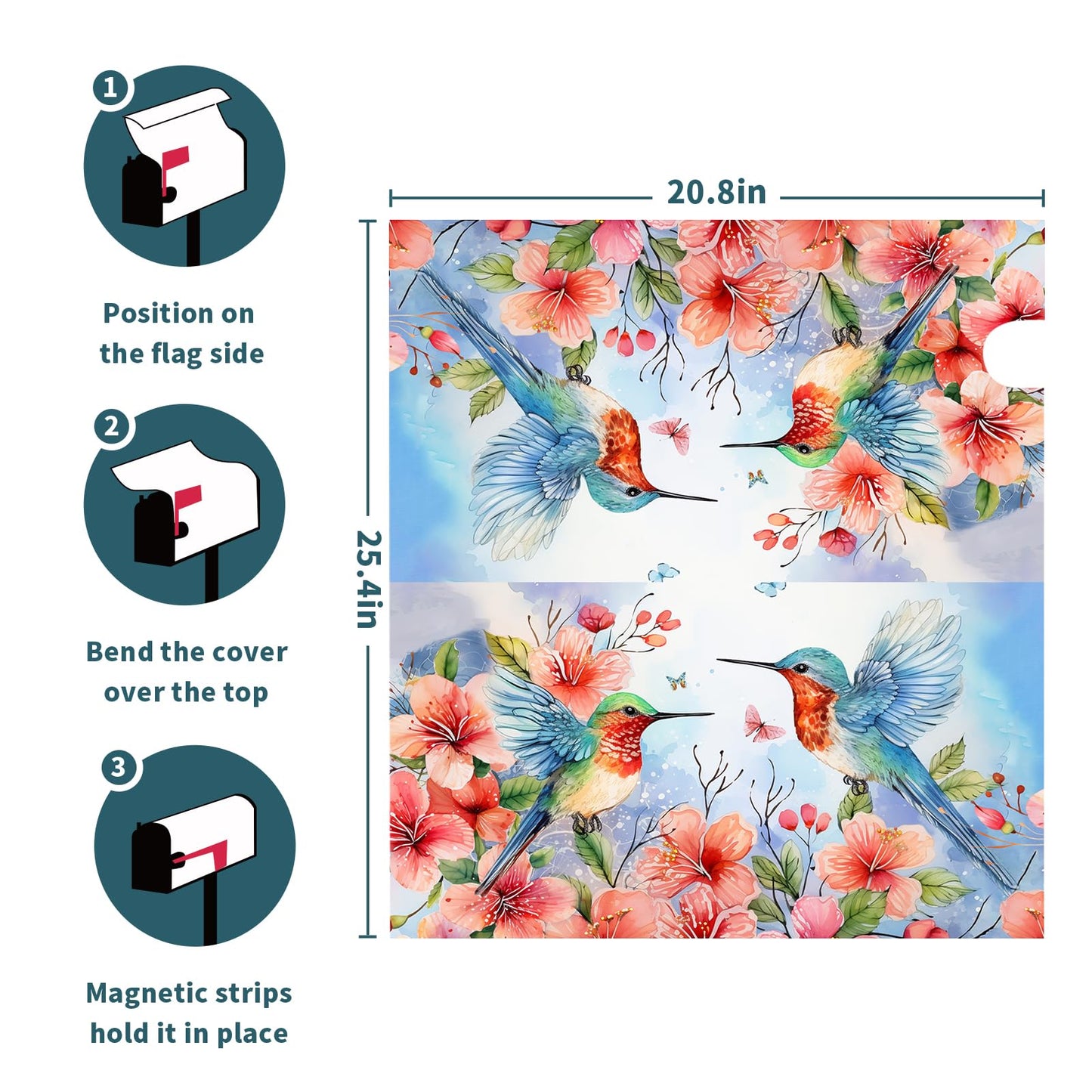 Spring Summer Flowers Mailbox Covers Magnetic Large Size 25x21 Inch Spring Cherry Blossom Mailbox Cover Hummingbirds Mailbox Wraps Post Letter Box Cover Decoration for Home Garden Yard Outdoor Outside