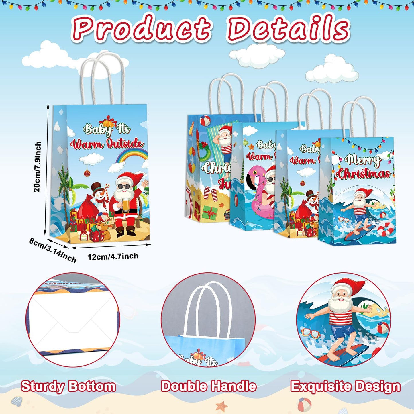 24PCS July Christmas Party Favor Bags Christmas Tropical Party Disposable Treat Bags with Handles Hawaiian Gift Bags for Summer Christmas Theme Hawaiian Beach Birthday Party Decorations Supplies