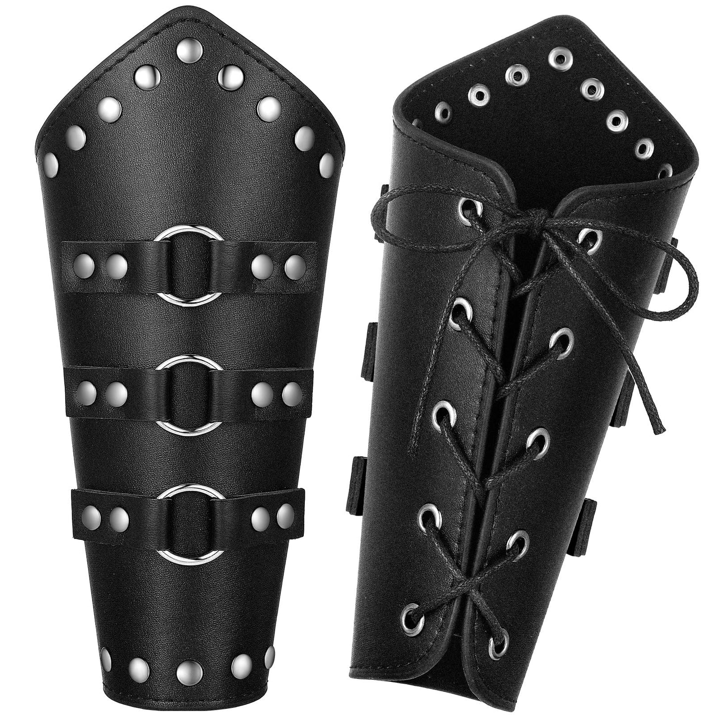 Patelai 1 Pair Faux Leather Arm Guards Arm Bracers Leather Gauntlet Medieval Viking Cosplay Accessories for Men Women(Black,One Size)