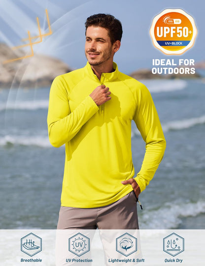 TACVASEN Swim Shirts for Men Rash Guard Sun Shirt Long Sleeve Dry Fit Mens Sun Protection Cooling Athletic UV T-Shirts Outdoor Yellow M