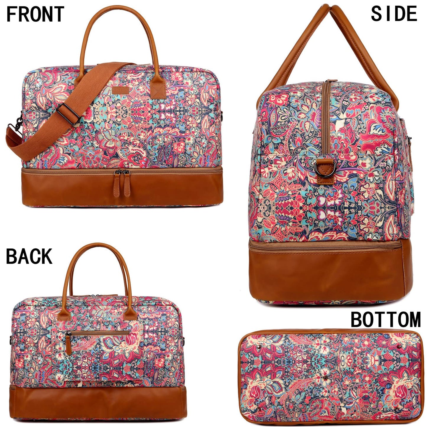 Pretty Colorful Travel Duffel Weekender Bag Overnight Bag Carry On with Shoe Compartment for Women HB-10 (HS)