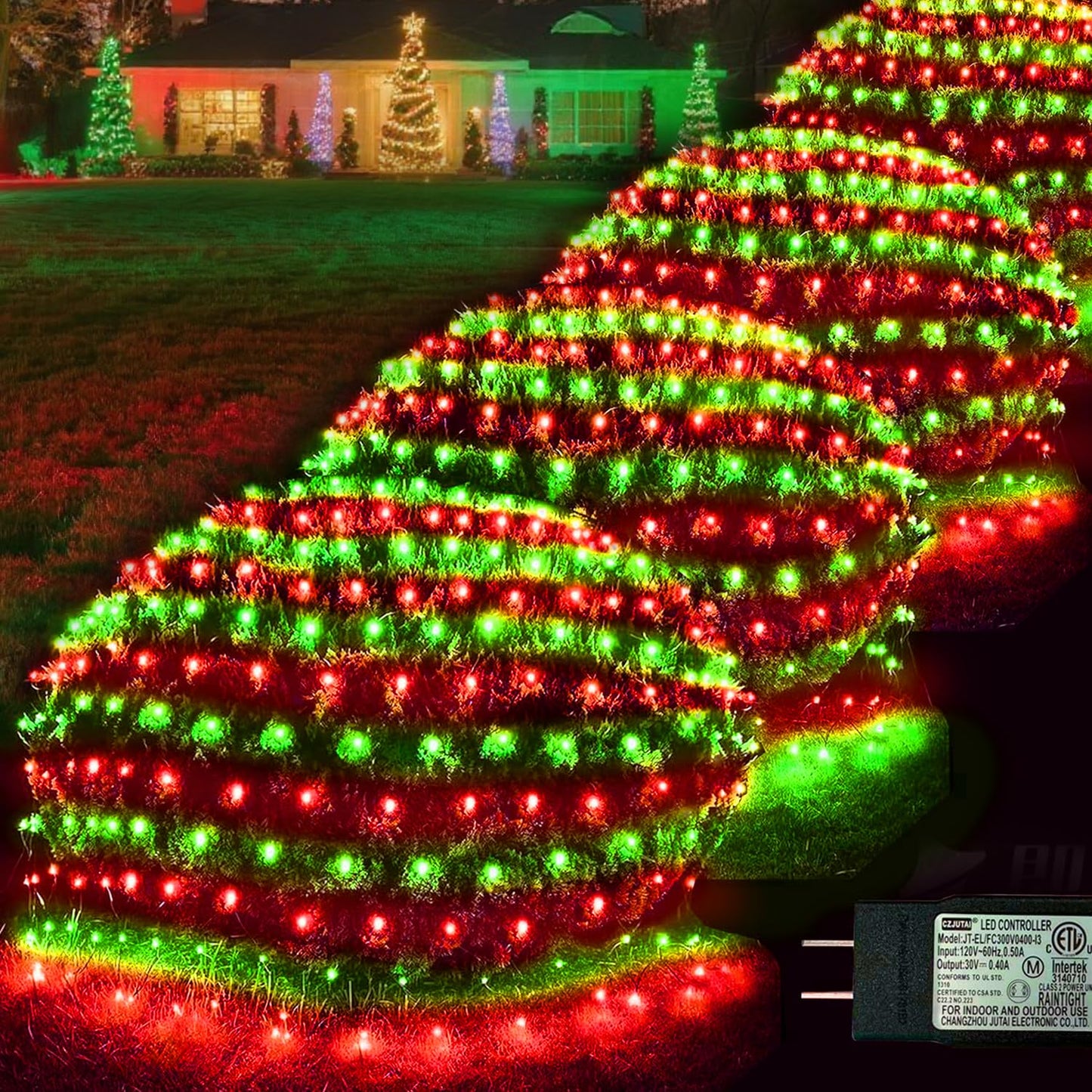 Christmas Net Lights Outdoor, 360 LED 21ft x 5ft Large Net Mesh String Lights 8 Modes, Twinkle Lights Connectable Plug in for Bushes Hedge Yard Garden Party Christmas Decor, Red and Green
