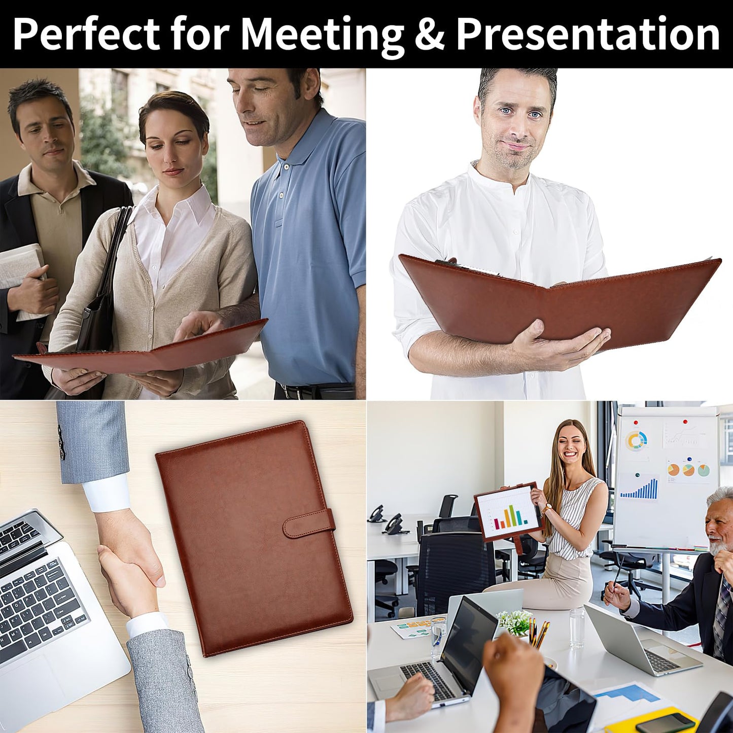 Professional Padfolio with Clipboard, Faux Leather Portfolio Folder Binder, Legal Pad Holder for A4 Letter Size Notepad, Resume, Writing Pad, Ideal Organizer for Business Office Conference (Brown)