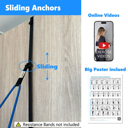 FITKIT Door Sliding Anchor for Resistance Bands, Adjustable Mount with Multi-Points for Home Gym, Fits 6-8ft Doors