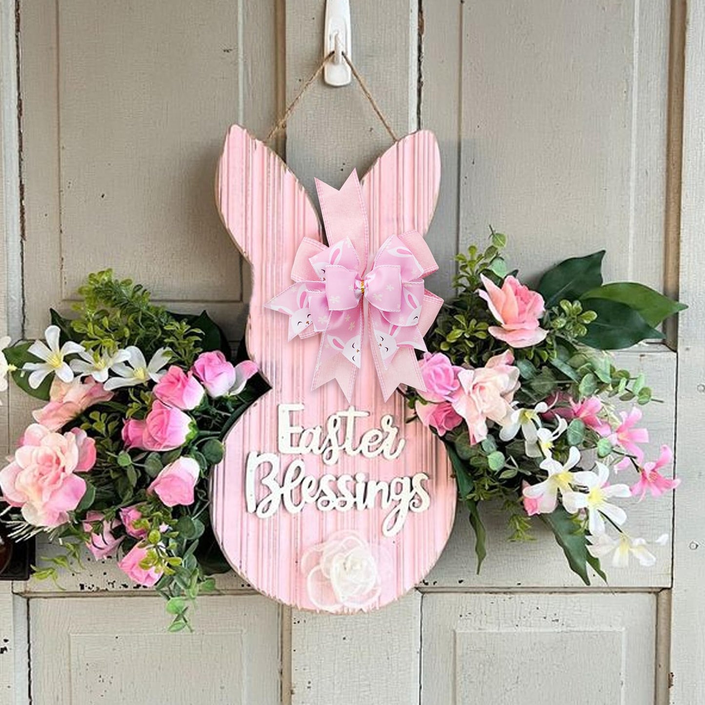 SIMISI RIBBON Easter Wreath Bow Basket Yellow Egg Bows Door Wall Ornaments for Home Decor, Easter Party (9.5 x 13 inch)