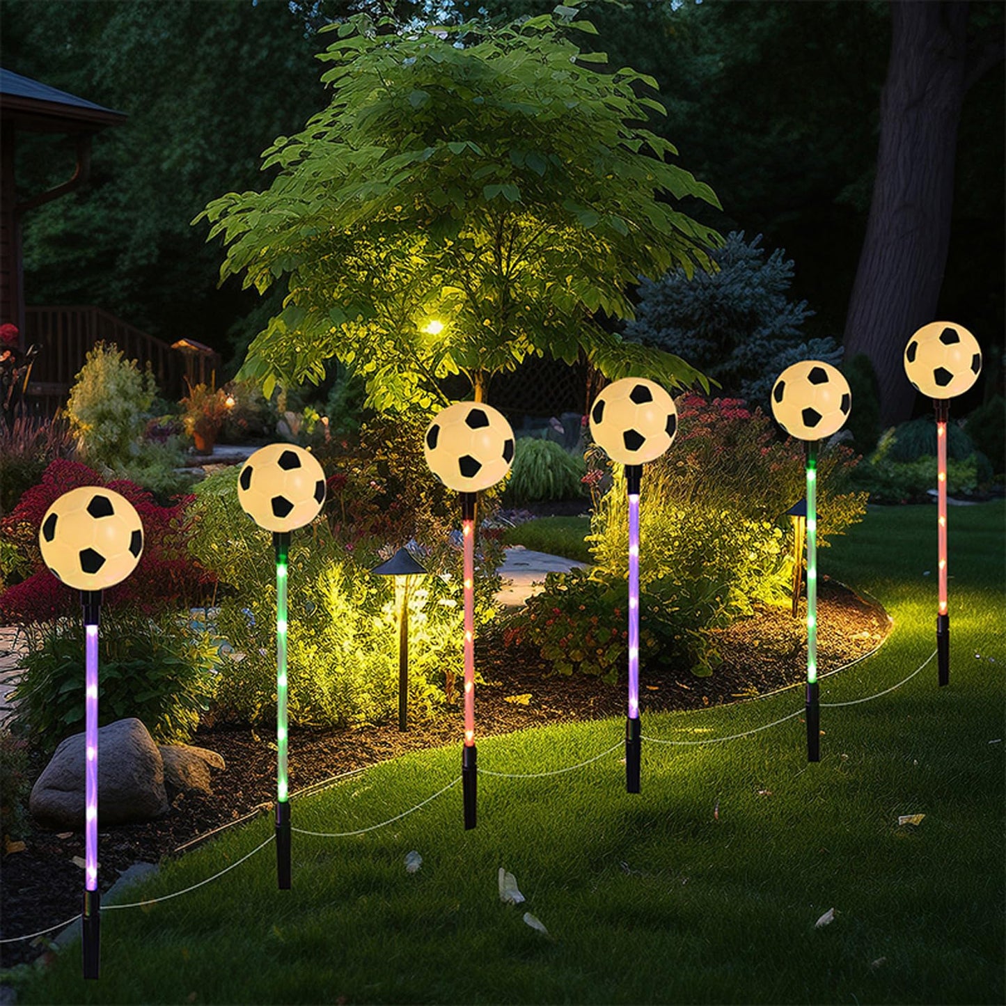 AUGPET Battery Powered Garden Sports Ball Theme Party Stake Lights Soccer Football LED Landscape Path Lights Indoor/Outdoor Christmas Festival Home Patio Decoration Lamps