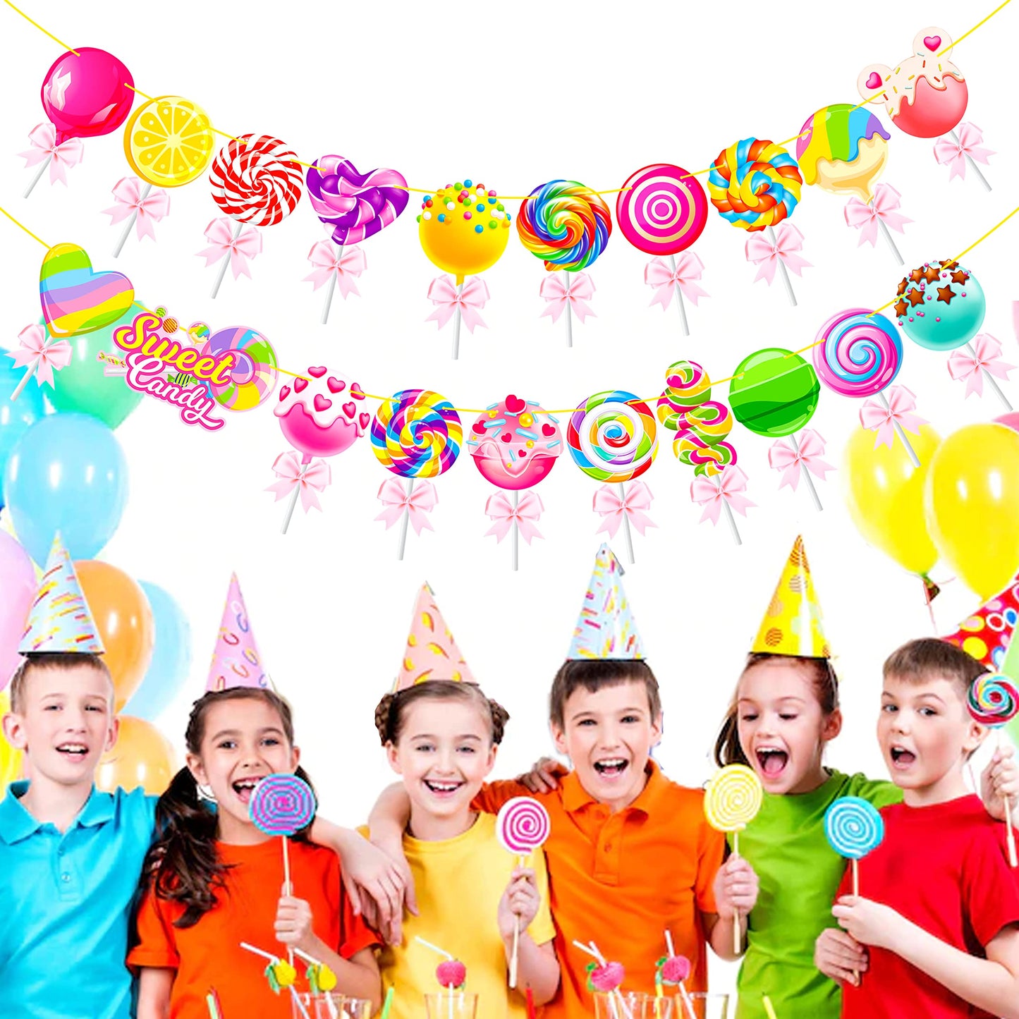 Candy Party Banners 2Pcs Candy Birthday Party Cutout Banners Lollipop Party Decorations for Candyland Baby Shower Supplies