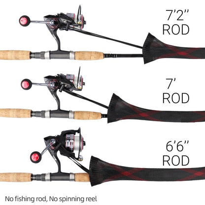RUNCL Spinning Rod Socks, Fishing Rod Sleeves, Fishing Pole Sleeves (Red&Black, 2pcs) & Spinning Reel Bags, Fishing Reel Covers (2pcs)