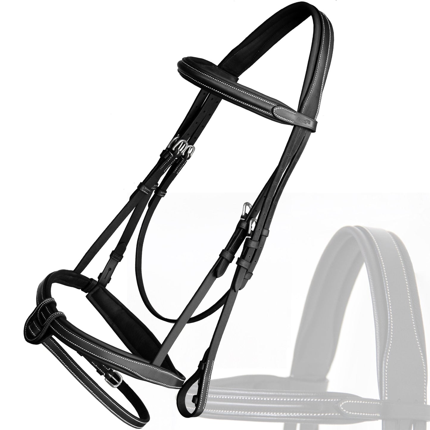 Exion Comfort Soft Lined Snaffle Hunter Jumping Bridle with Detachable Flash & Rubber Reins | Anatomical English Bridle for Horses (Black, Full)