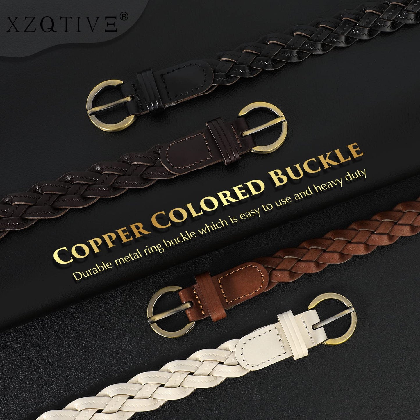 XZQTIVE 2 Pack Women's Braided Leather Belts Casual 0.9" Skinny Woven Belt for Jean Pant