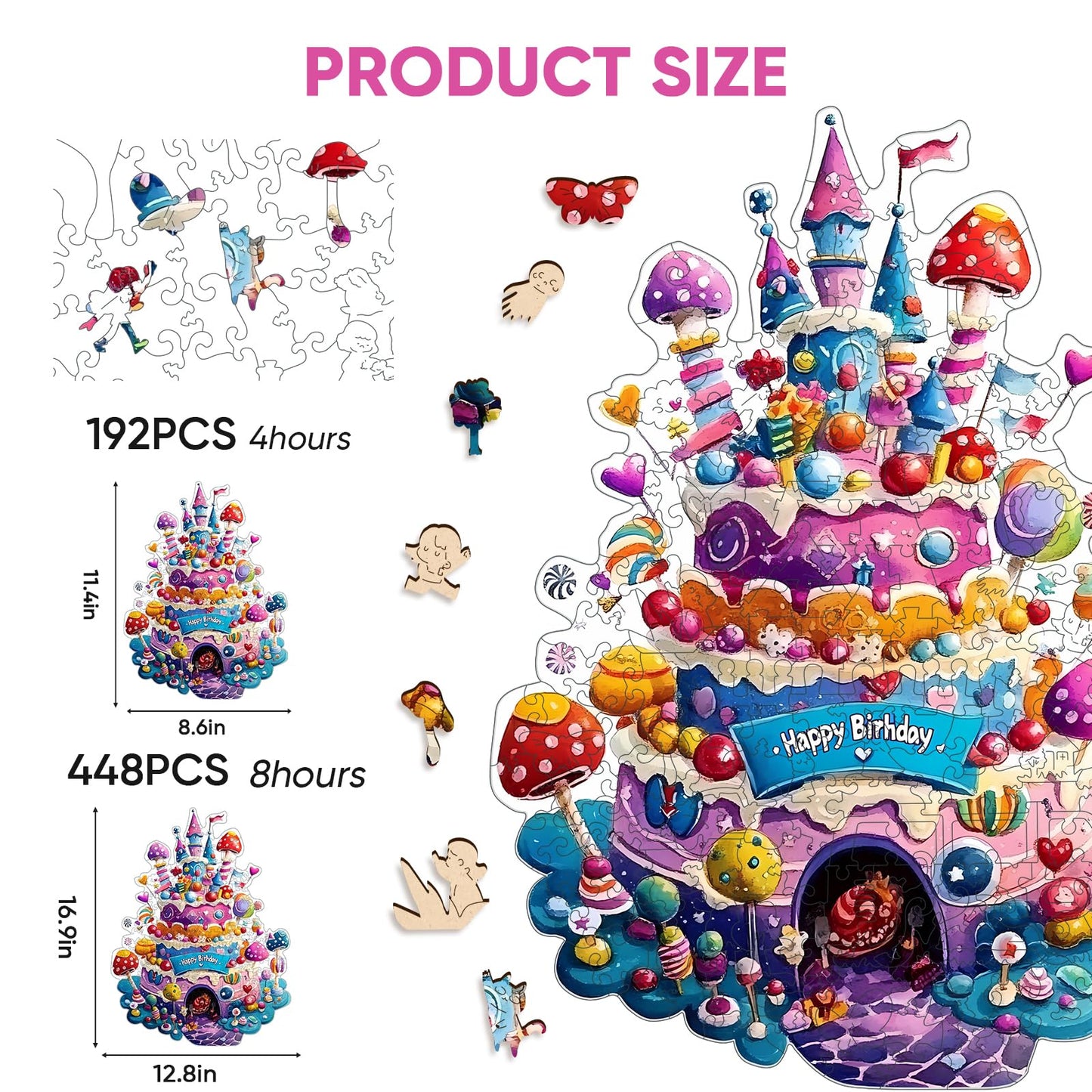 Mocfesk Birthday Cake Wooden Puzzles, Unique Shaped Wooden Jigsaw Puzzles for Kids, Small Puzzles for Grandkids, Birthday Gifts Family Games Home Decor 11.4 x 8.6 in