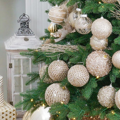 6pcs 3.94" Christmas Ball Ornaments Glitter Shatterproof Christmas Tree Ornaments Sequin Xmas Hanging Balls Decorations for Wedding Party Holiday(Champagne Gold, 6pc-10cm)