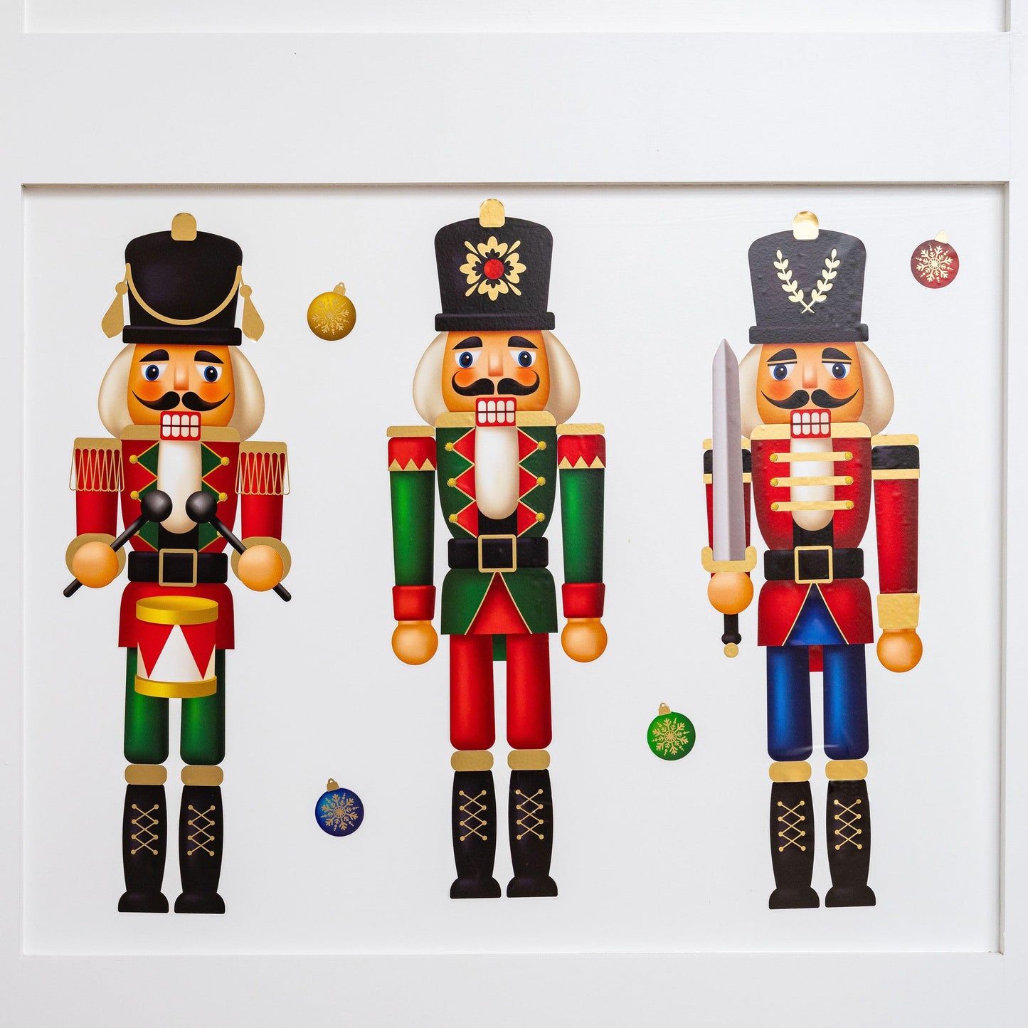 Wall Wear Classic Christmas Decal Kit – 9 Peel & Stick Sheets with Festive Ornaments, red Bows, Nutcracker & Wreaths. Removable, Water-Resistant & Rental-Safe Holiday Wall décor.