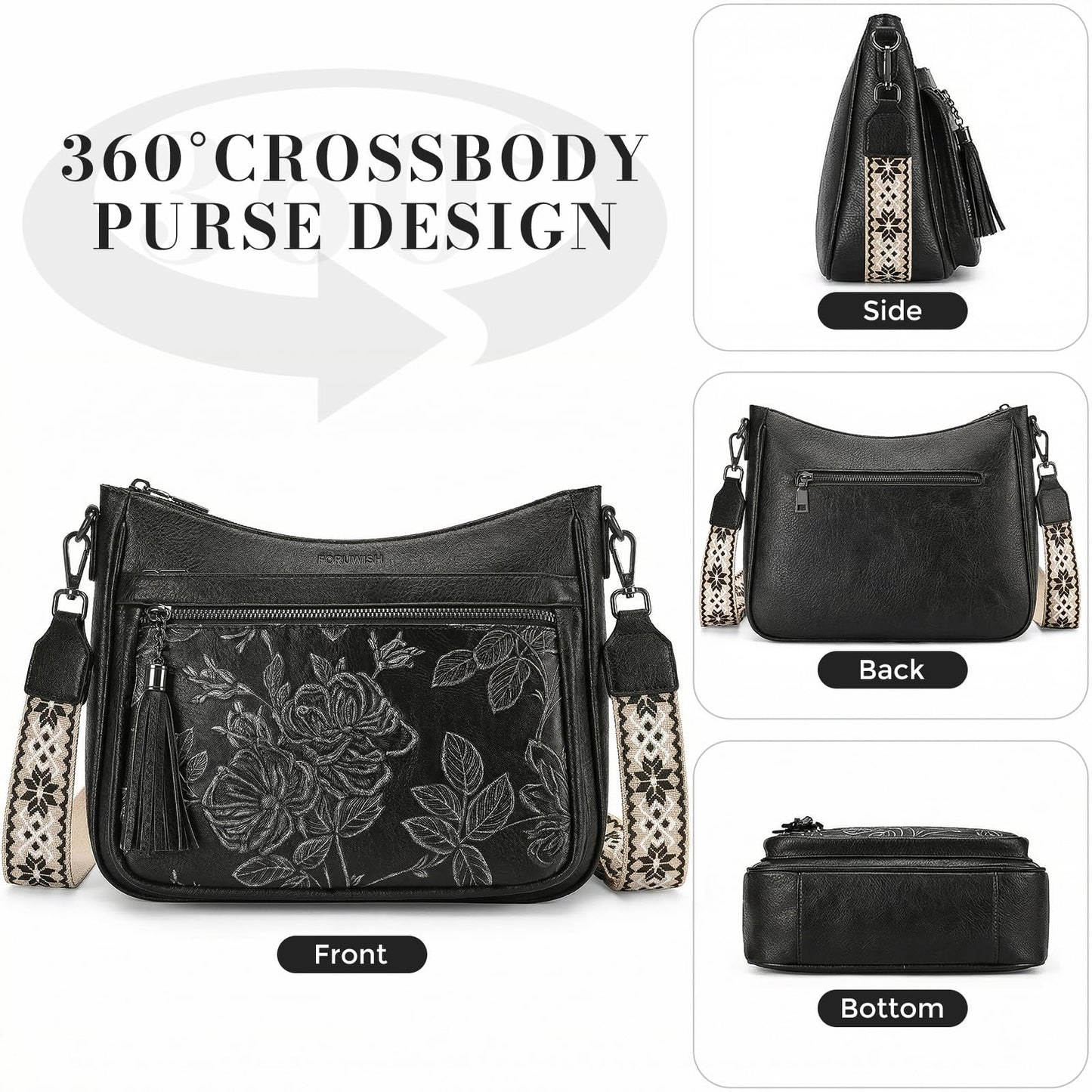 Crossbody Bags for Women, Purple Vegan Leather Medium Crossbody Purse, Spacious Daily Travel Shoulder Bag with Boho Strap