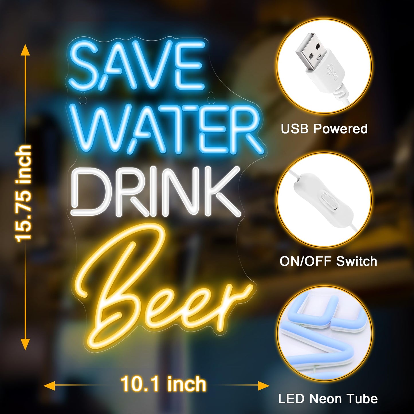 Kavaas Save Water Drink Beer Neon Sign, Neon Beer Signs for Man Cave, Home Bar, Pub, Wall Decor - Best Gifts for Beer Lovers, Birthday, Christmas