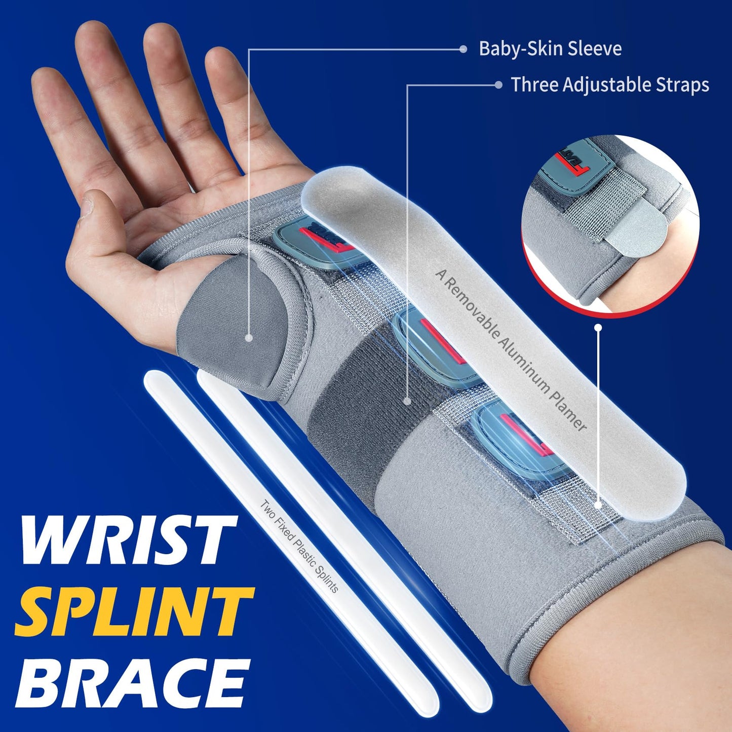 FEATOL Wrist Brace Splint Carpal Tunnel for Women Men, Night Wrist Sleep Support Brace, Left Hand, Medium/Large, Pain Relief for Sprain, Arthritis, Tendonitis