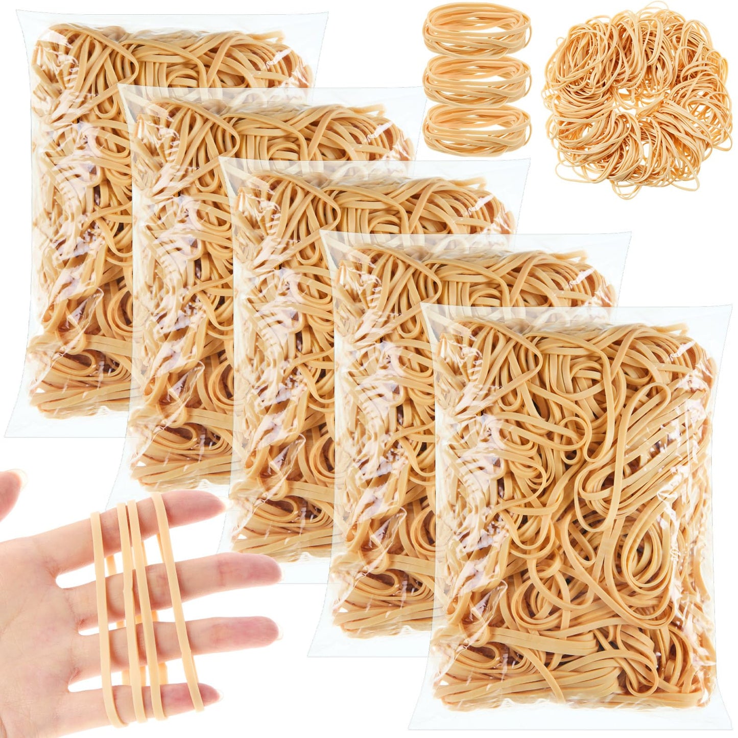Marspark 5 lb Size 33 Rubber Bands Bulk Beige Soft Strong Elastic Rubber Bands for Office Supplies Trash Cans File Folders